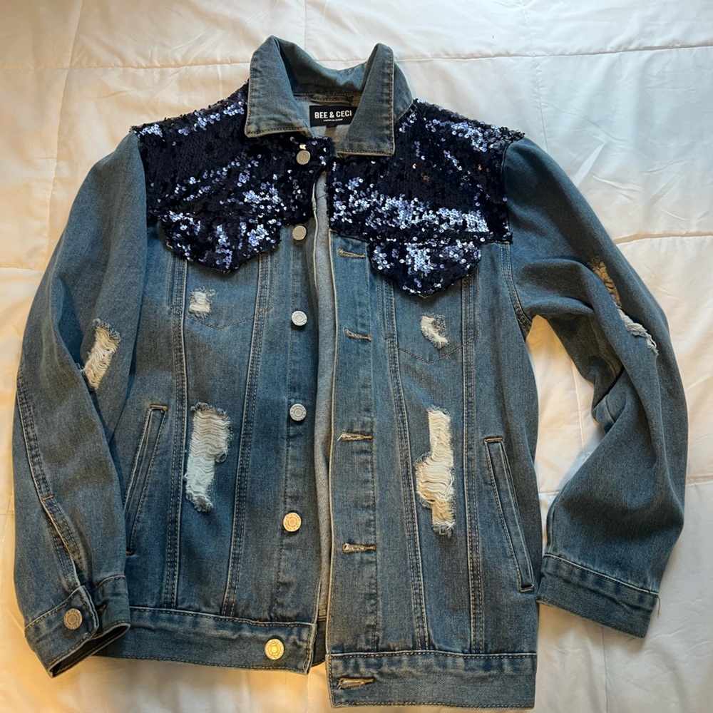 Bee & Ceci Women’s Sequin Denim Jean Jacket